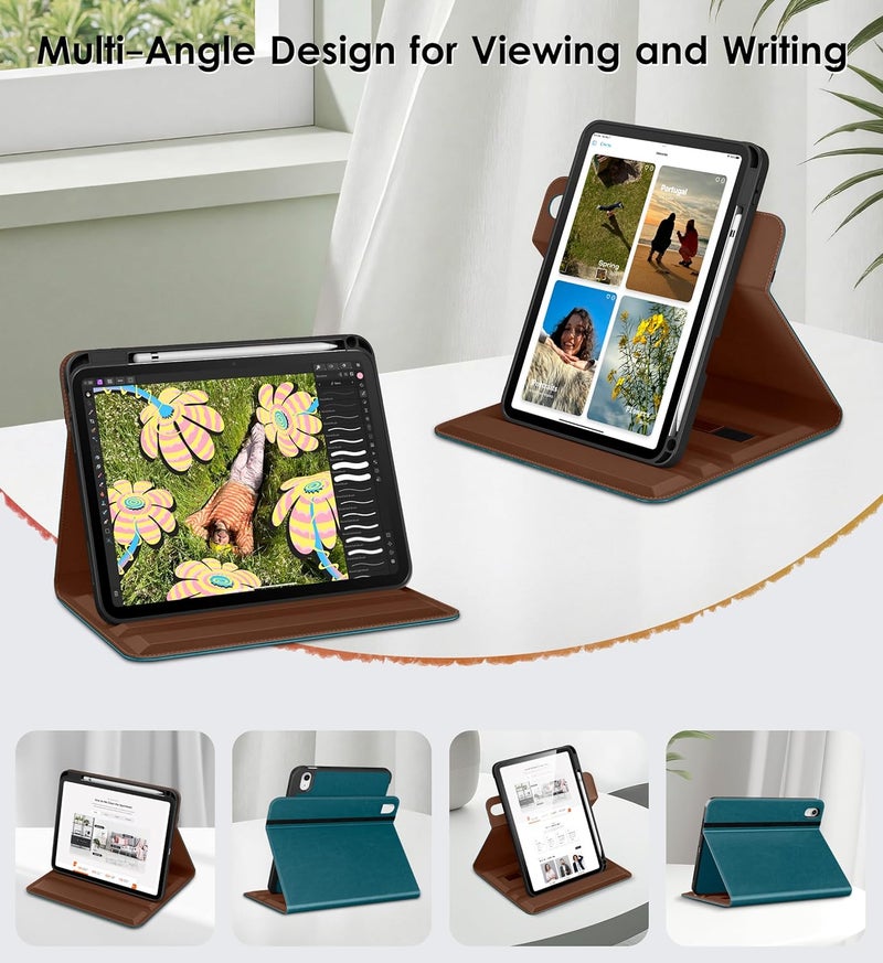 DTTO for iPad A16 Case, iPad 11th / 10th Generation Case (2025/2022), 360 Degree Rotating Premium Leather Folio Stand Cover with Pencil Holder, Light Blue - Image 2